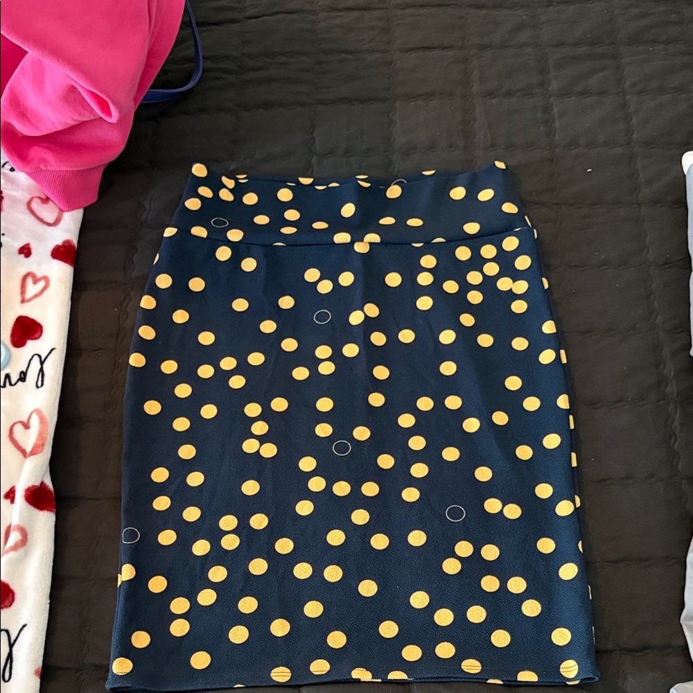 LuLaRoe Navy and Yellow Dot Pencil Skirt